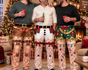 Pantalones de pijama navideños divertidos y personalizados para hombre, pantalones de descanso elásticos y suaves con estampado personalizado, ideales para las fiestas navideñas.