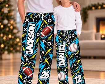 Personalized Football Pajamas Pants, Custom Family Sleepwear, Sports Fan Gift, Matching Pjs