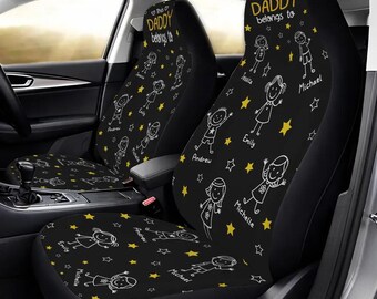 Funda de asiento de coche personalizada "This Dad Belong To", con un adorable dibujo de niño con nombre, regalo para bebé, regalo de primer cumpleaños, recuerdo familiar.