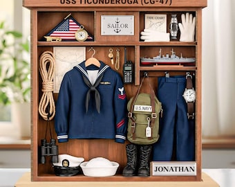 Personalized US Navy Wooden Plaque With Flat Base, Sailor Military Retirement Gift, Navy Veteran Keepsake Decor,Meaningful Father's Day Gift