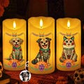 Personalized Day of Dead Pet Candle, Custom Dog Portrait, Memorial Gift for Pet Lovers