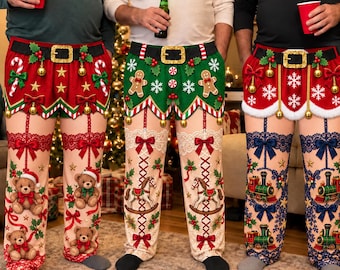 Personalized Funny Christmas Pajama Pants, Custom Polyester Men Long Sleepwear, Gag Gift Holiday