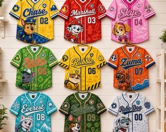 Personalized Patrol Jersey, Kids Custom Baseball Shirt, Custom Name Jersey, Chase Marshall Skye, Birthday Shirt, Toddler Gift, Team Shirt
