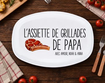 Custom L’Assiette De Grillades De Papa Plate, BBQ Lover Gift, Father’s Day Gift,Grilling Plate, Serving Tray Platter,Grill Master Daddy Gift