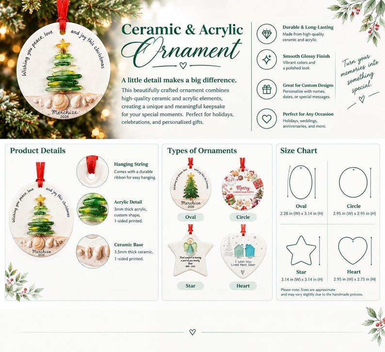 Text Tree Chart Personalized 2026 Kawaii Christmas Ceramic & Acrylic Ornament, Custom ...