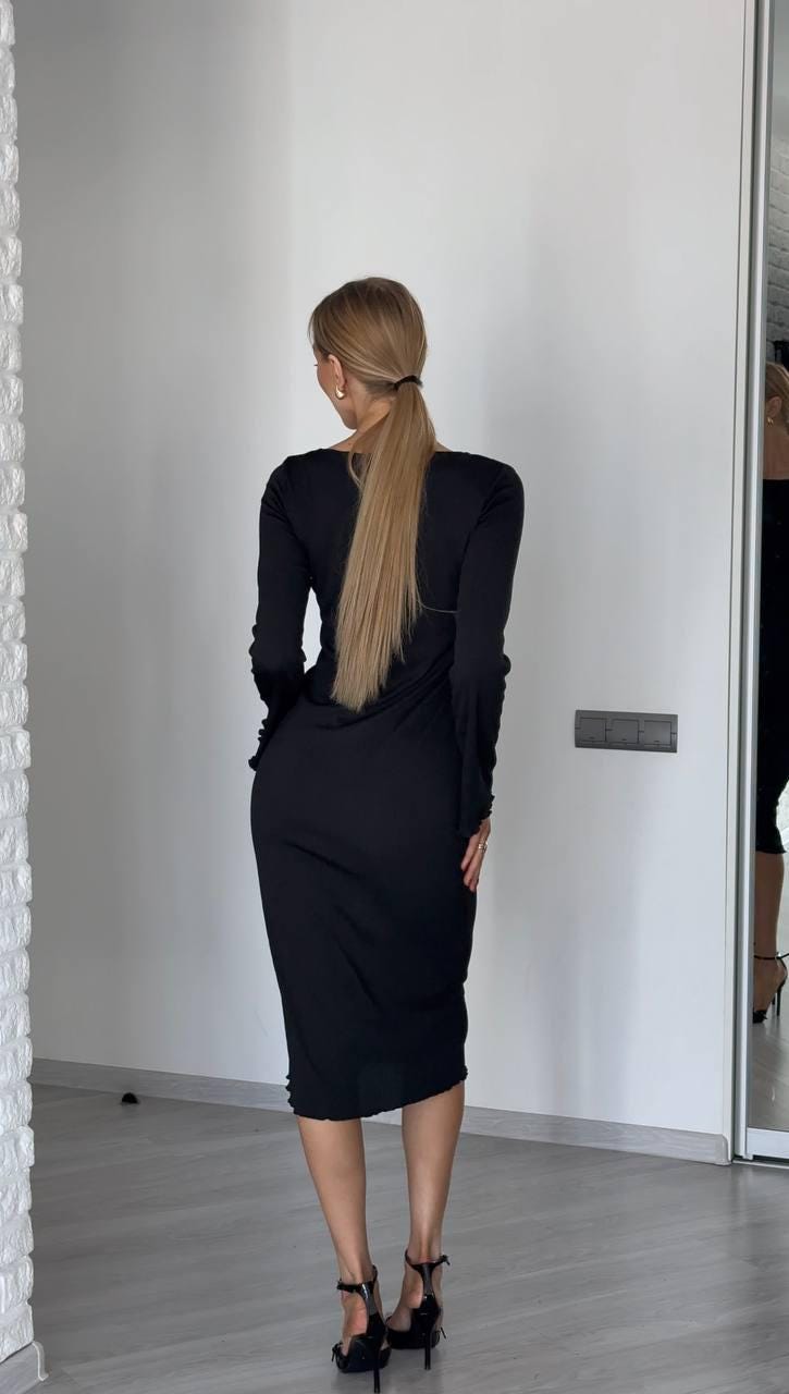 Ribbed Knit Jersey Maxi Dress: Long Sleeve Tie-Belt