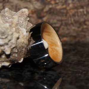 Wood Ring  - Calluna Root and stainless steel ring, inner Wood sleeve