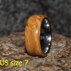 Olive wood and tungsten ring, different sizes