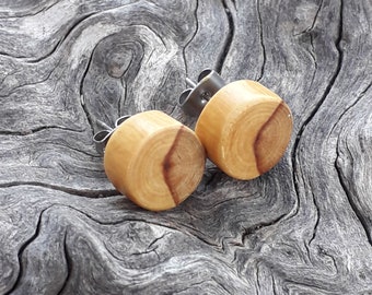 Boucles d’oreilles en bois d’olivier, boucles d’oreilles à clous, poteaux en acier inoxydable