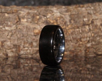 Ebony wood & tungsten ring