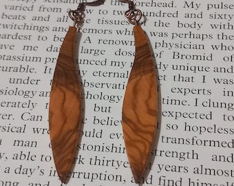 Olive Wood Earrings, leaf