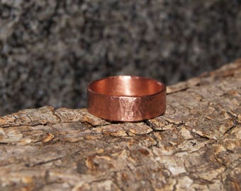 Any Size - copper ring band, unisex copper ring band, beaten texture ring