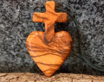 Cross & Heart - Olive wood