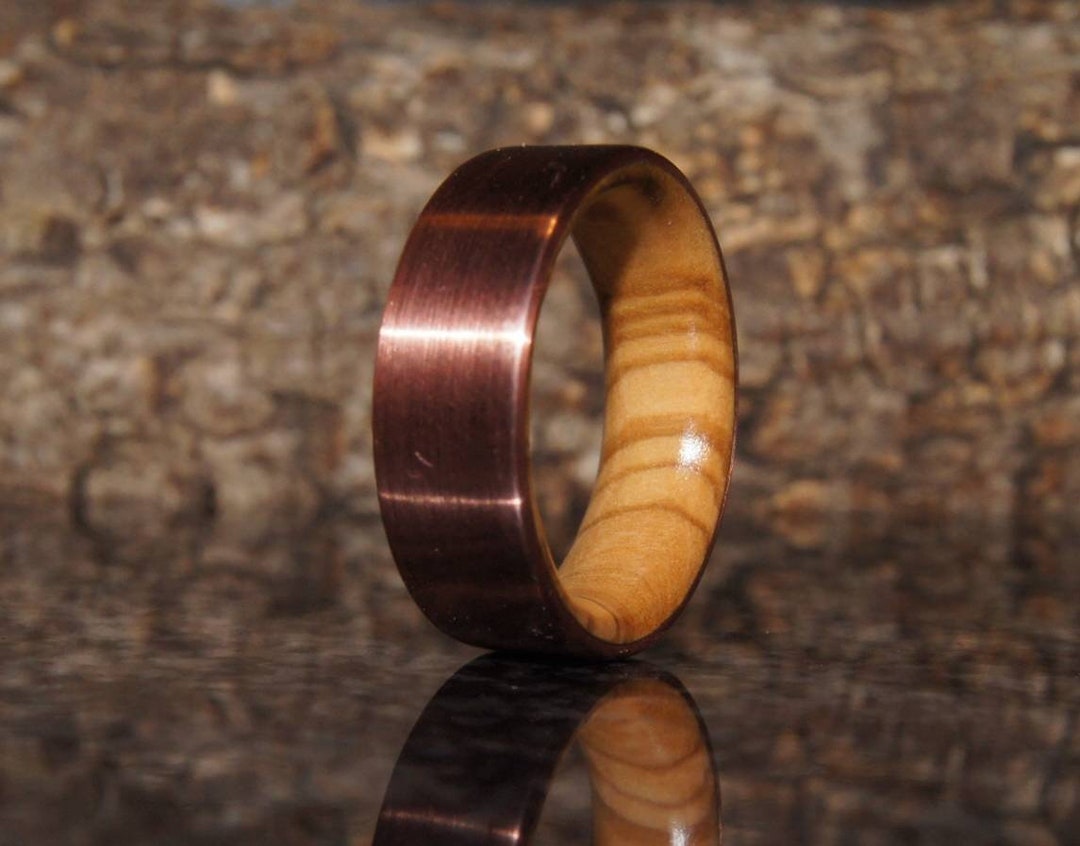 Olive Wood & Copper Ring, Inner Wood Sleeve - Etsy