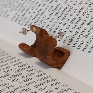 Oak Wood Hoop Earrings, sterling silver posts