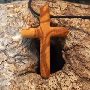 Olive wood cross necklace