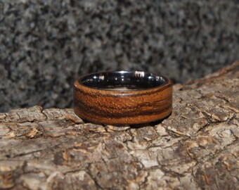 Zebrano  wood & tungsten ring