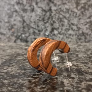 Zebrano Wood Hoop Earrings, sterling silver posts