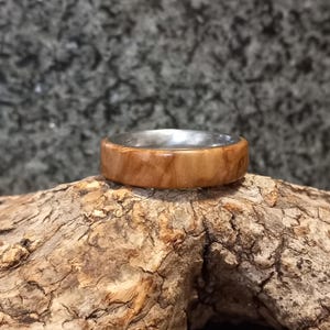 Wood Ring US Size 9  - Olive  wood and stainless steel ring, ready-made ring