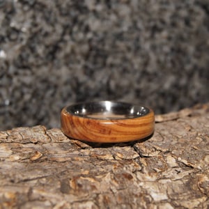 Wood Ring Size 9  - Olive  wood and stainless steel ring, ready-made ring