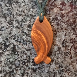 Olive Wood Pendant, wood jewelry,fish image 1