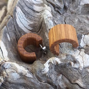Oak Wood Hoop Earrings, stainless steel posts