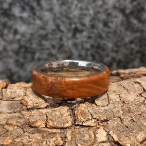 Wood Ring US Size 8  - Olive  wood and stainless steel ring, ready-made ring