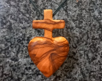 Cross & Heart - Olive wood