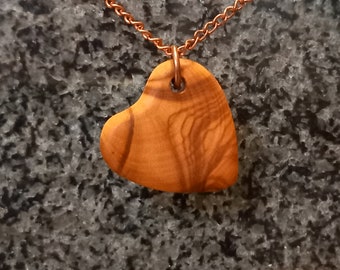 Heart - Olive wood, copper chain