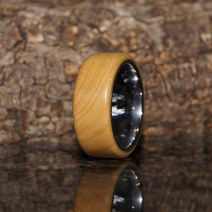 Olive wood & tungsten ring