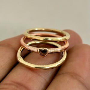 Handmade Brass & Copper Heart Ring Set, Boho Stacking Rings
