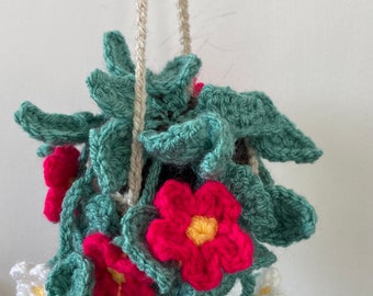 Crochet Daisy Plant, Car Crochet Plant Hanging basket, Car Accessories, Plant Lover Gift