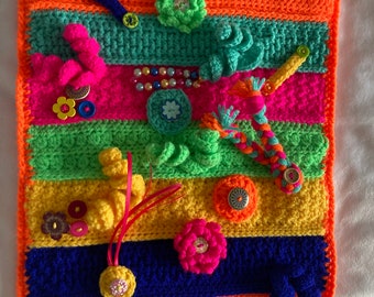 Fidget square, lap blanket, Alzeimers/Dementia, ADHD, Handmade in Bright colours & Textures