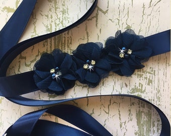 Maternity Sash navy coral sash wedding sash flower Belt Maternity Sash navy coral sash wedding sash flower Belt