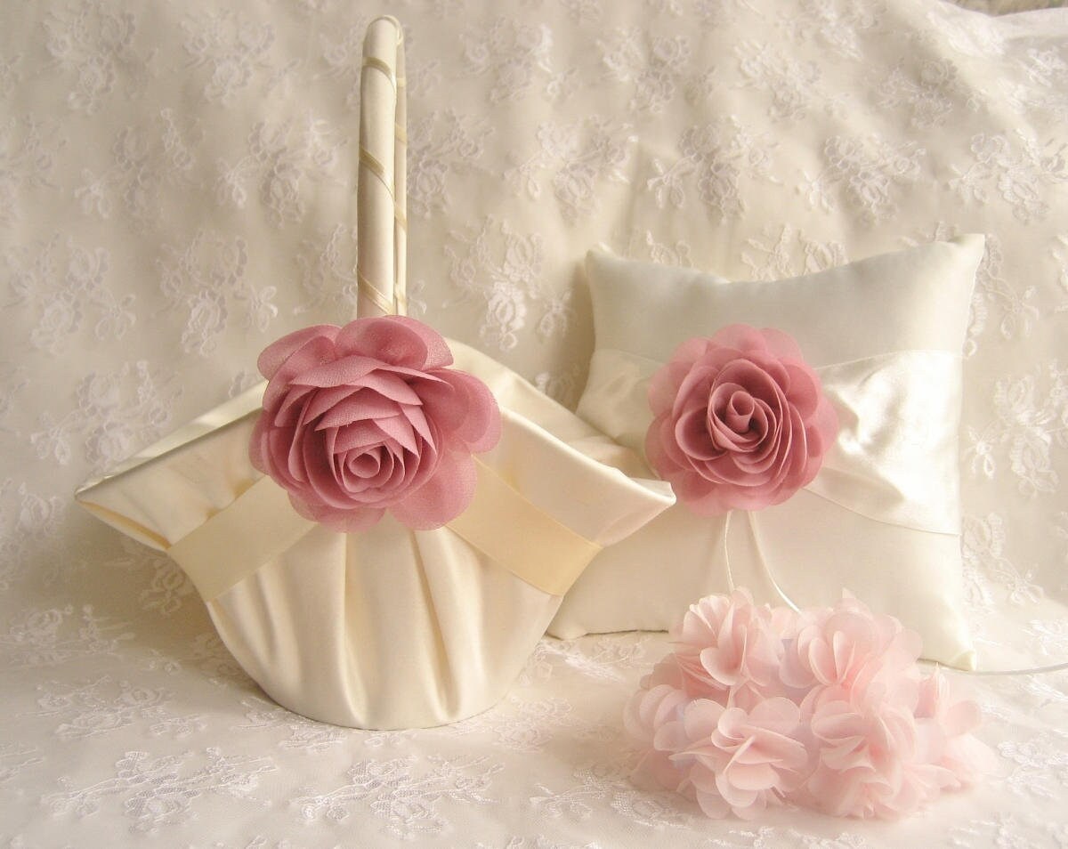NEXT DAY SHIPPING Large Flower Girl Basket Dusty Rose Flower Etsy