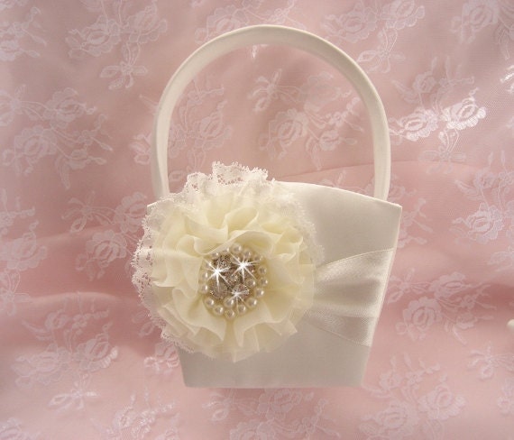 Flower Girl Basket Beach Wedding Ivory And Cream Custom Colors Too