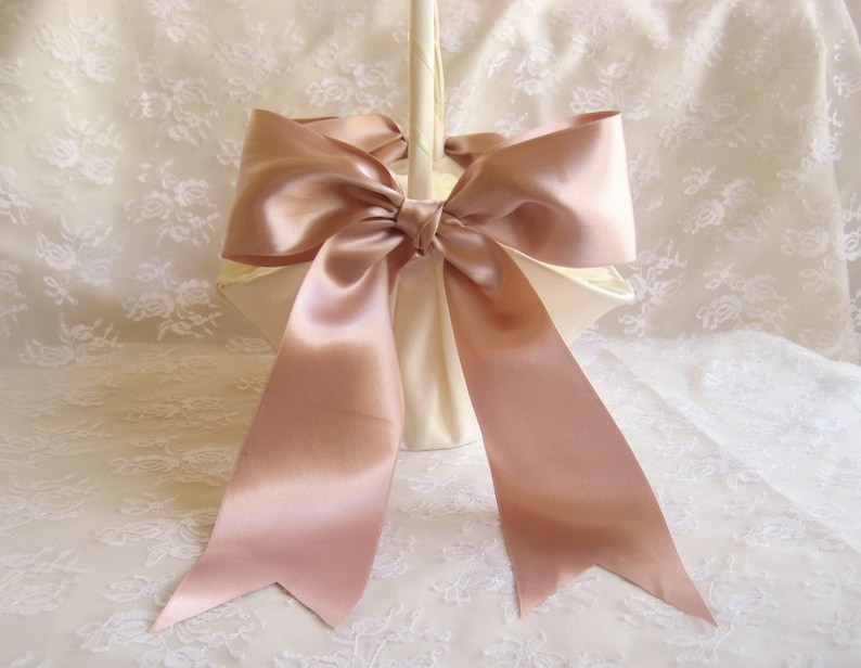 Flower Girl Basket Set NEXT DAY SHIPPING White Ivory Large with Bows Flower Girl Basket Ring Bearer Pillow