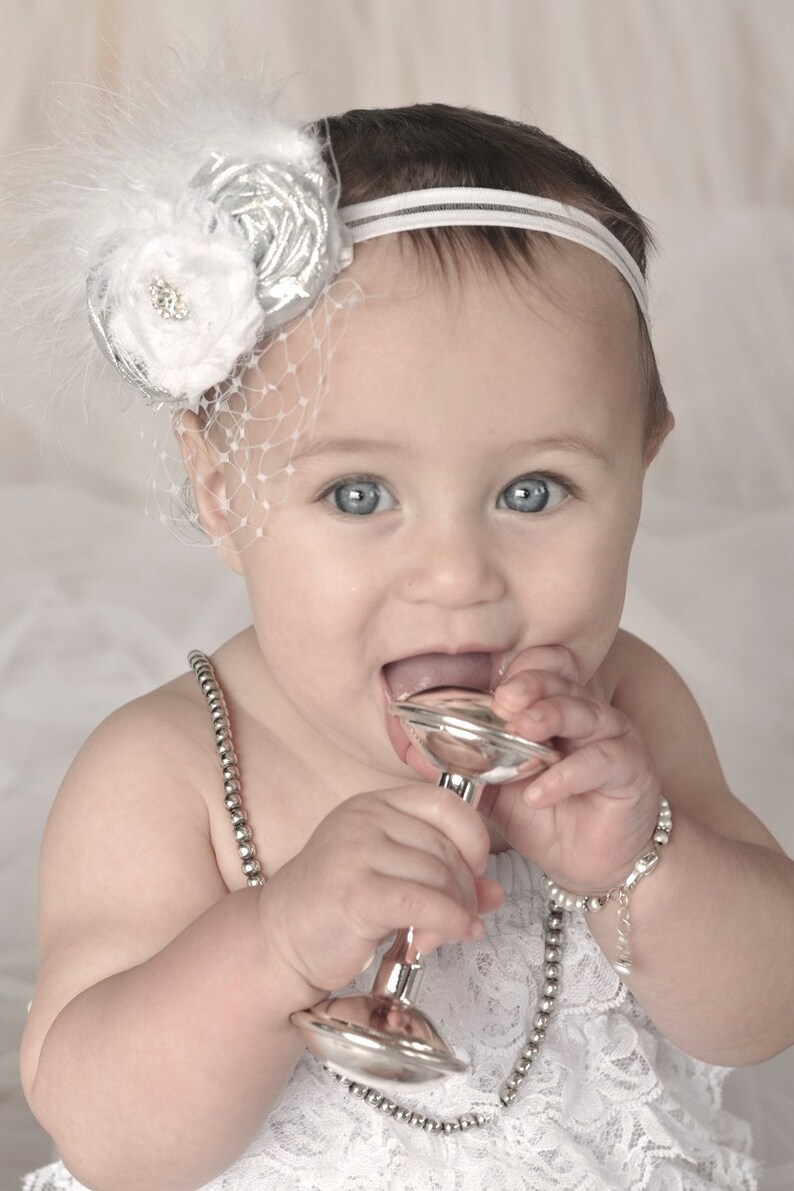 Baptism Baby Headband Christening Flower Girl Fascinator in Etsy