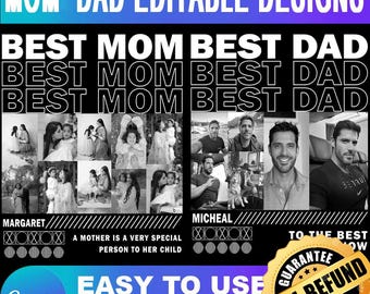 Canva Collage Photo Template, Mom & Dad Birthday Shirt Designs (PDF)