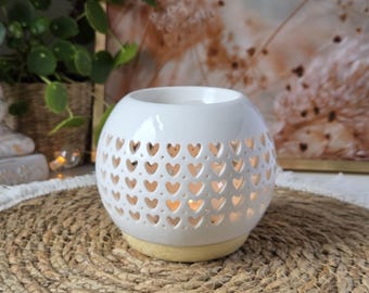 Quemador de cera de cerámica blanca | Quemador de aceite con forma de corazón | Lámpara aromática con ceras fundidas | Calentador de fragancias para el hogar | Regalo para ella