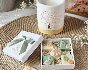 Set regalo bruciatore di cera e bruciatore di oli essenziali Albero della vita, bruciatore di tealight in ceramica, regalo di aromaterapia, regalo di inaugurazione della casa