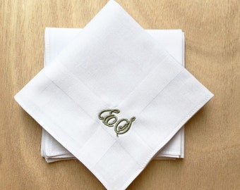 Elegante zakdoek met monogram - geborduurde zakdoeken - WITTE zakdoek met geborduurde initialen - Gepersonaliseerde zakdoeken