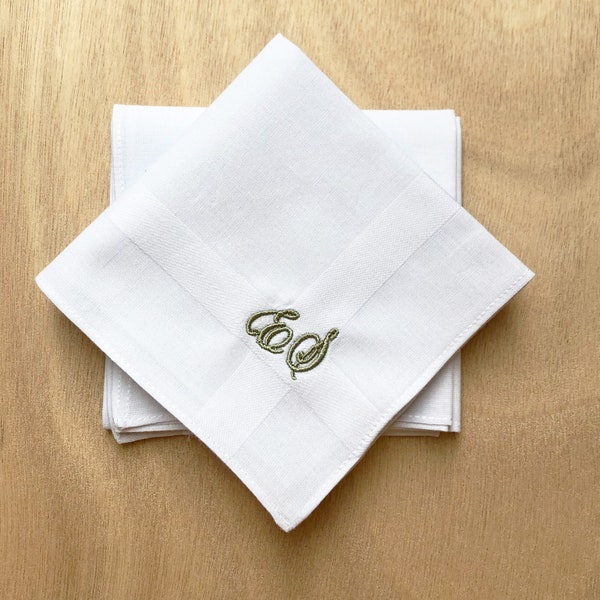 Elegante zakdoek met monogram - geborduurde zakdoeken - WITTE zakdoek met geborduurde initialen - Gepersonaliseerde zakdoeken