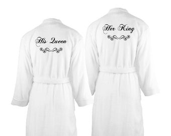 Ensemble de peignoirs BLANCS - Robes de chambre brodées King et Queen - couples assortis peignoirs - peignoirs éponge- robes modèles classiques