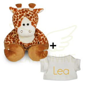 Personalized Lush Giraffe with Embroidered T-Shirt | Unique Birth Gift for Baby | Custom Plush Toy