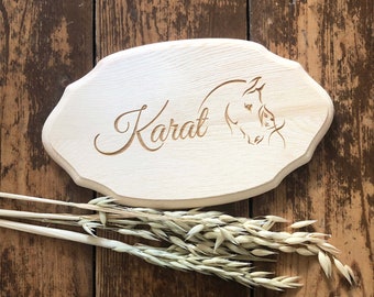 Wooden stable door name sign, horse barn sign, engraved name sign, barn door sign, name plaque, stall door sign, girl with horse