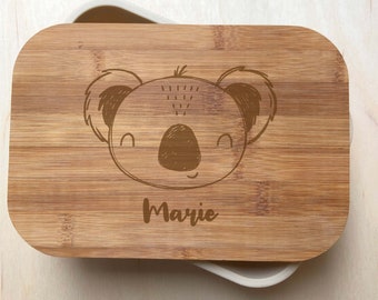 Gravierte Bambus Lunchbox, personalisierte Lunchbox, gravierte Mahlzeitbox, Sandwichbox, Skizze Koala
