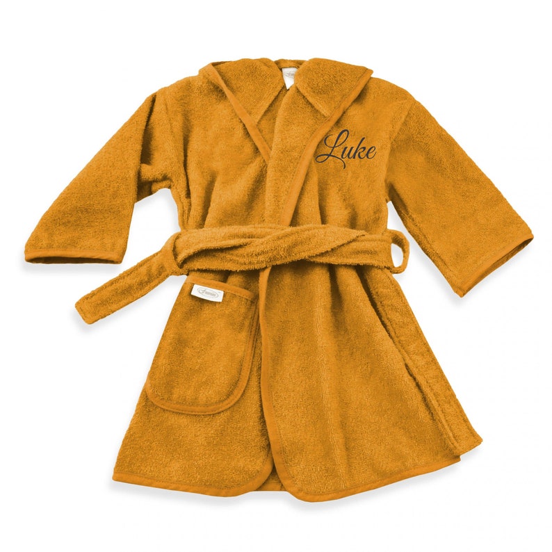 Terry robe for kids OCHRE toddler robe with name embroidery in Great Vibes Font baby robe with name hooded robe hooded kids robe