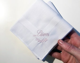 ENSEMBLE de 2 mouchoirs brodés - mouchoirs avec broderie nom- mouchoirs blancs avec nom et branche