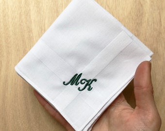 Monogrammed WHITE mens handkerchiefs - embroidered handkerchiefs - handkerchiefs with initials embroidery - set of monogrammed handkerchiefs